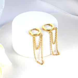 Pendientes Geométricos con Cadena Dorada, Círculo de Acero Inoxidable, Accesorios de Moda para Mujer - Product Image 3