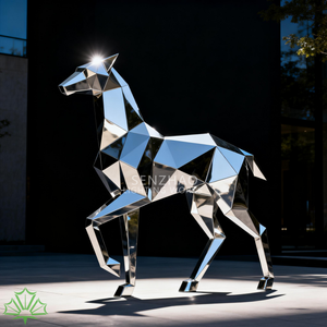 Sculpture d'animal géométrique moderne en acier inoxydable poli, miroir, grande taille, personnalisée par Senzhao pour l'extérieur - Product Image 2