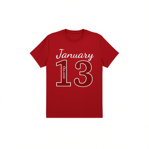 Camiseta de Algodón Personalizada para Mujer, Diseño Bordado del 13 de Enero, Informal, Manga Corta, Color Sólido, Prenda Ecológica - Product Image 1