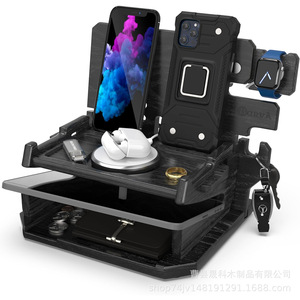Organisateur de bureau en bois, support de téléphone avec rangement pour écouteurs et montres, pour bureau, chambre à coucher, porte-clés et bijoux, pliable sur 3 niveaux - Product Image 1