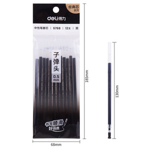 Deli S768 Gel <b>Pen</b> Refill 0.5mm Bullet Tip Black Red Blue 12pcs Bag General Use - Product Image 5