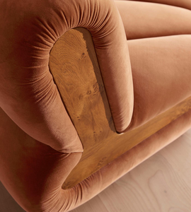 Canapé modulaire en bois incurvé en velours terre cuite chaud, élégant et moderne pour la salle de séjour - Product Image 6