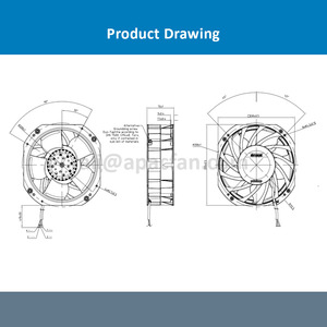 พัดลมระบายความร้อนแบบแกนไฟฟ้ากระแสตรง รุ่น 8317083176 VWLH200CKLXS ขนาด 200*200*70 มม. 48VDC 7.25A 348W 7000RPM แบบลูกปืน - Product Image 4