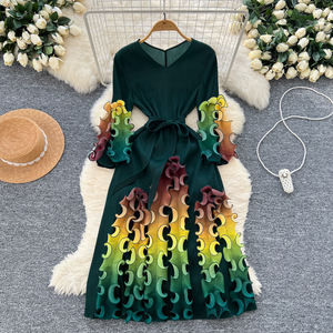 LW1091 Design rétro plissé avec bord d'oreille en <span class=keywords><strong>bois</strong></span> et bord <span class=keywords><strong>à</strong></span> bride Robe <span class=keywords><strong>à</strong></span> changement dégradé Robes élégantes pour femmes - Product Image 4