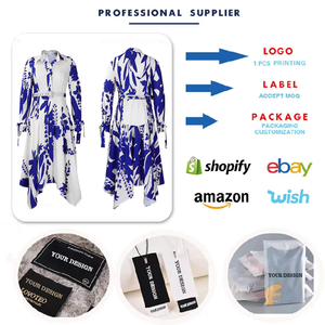 Ultimo Design Casual donna elegante camicia colletto irregolare piante e <span class=keywords><strong>fiori</strong></span> stampa floreale manica lunga abito 2024 con cintura - Product Image 6