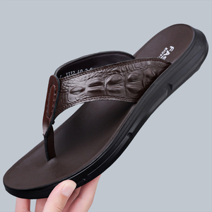 Sandales d'été pour hommes en cuir de vache, motif croco gaufré, semelle épaisse antidérapante, imperméables, pour la marche quotidienne en extérieur, chaussures décontractées - Product Image 6
