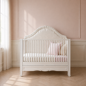 Luxury Traditional Solid Wood Baby Crib with Soft Tufted Headboard for Babies and Kids Bedroom Furniture - Product Image 1