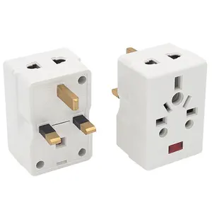 Multi-função 13A Arábia Saudita Sri Lanka UK Fused Plug Adapter AU EUA UE Índia África do Sul para o Reino Unido BS Conversor Soquete Plug Branco