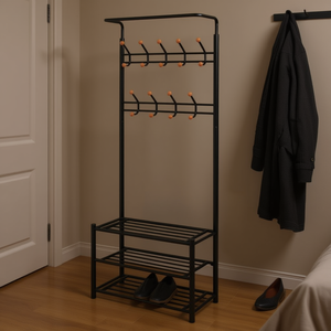 Perchero de Acero Negro para Puerta, 100x70 cm, Tres Niveles, Almacenamiento de Zapatos con Ganchos para Uso en Entrada - Product Image 2