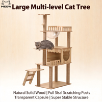 Arbre à chat et chien de luxe en bois, lin et velours, hauteur réglable, écologique, durable, design moderne, multi-plateformes, avec condo fermé en carton