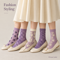 Chaussettes en coton pour femmes, motif floral jacquard 3D en relief, style décontracté, OEM/ODM, motif paisley rose