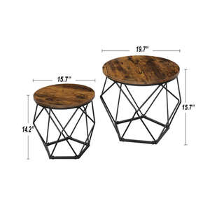 Rustic Brown Wood Top Coffee <b>Table</b> <b>Nesting</b> Side <b>Table</b> with Sturdy Metal Base for Bedroom & Living Room - Product Image 2