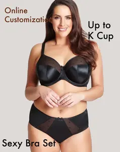 Conjuntos de sujetador y bragas de encaje Sexy para mujer, Conjunto de sujetador de talla grande, Copa K