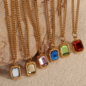 Collar de Acero Inoxidable Chapado en Oro de 18k Resistente al Agua con Piedra de Nacimiento Zodiacal Colorida de Circonio, Joyería de Piedra de Nacimiento de 12 Meses - Product Image 5