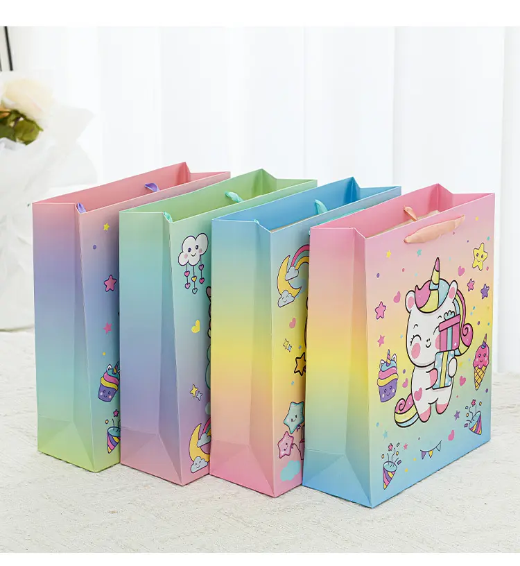 유니콘 레인보우 포니 만화 귀여운 파티 선물 캔디 크래프트 종이 가방 선물 핸드백