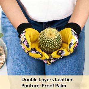 Gants en cuir de vachette GREATFLEX pour femmes, antidérapants, respirants, avec dos imprimé en coton personnalisé, gants de jardinage résistants aux épines - Product Image 5
