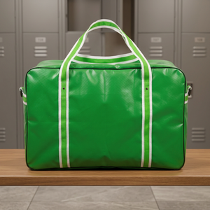 Sac de voyage en nylon vert avec rayures blanches, fermeture éclair, sac de week-end, design durable - Product Image 2