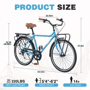 Bicicleta Urbana ZUKA de 26 Pulgadas, Estilo Vintage, 7 Velocidades, Cuadro de Acero, para Hombre y Mujer - Product Image 6