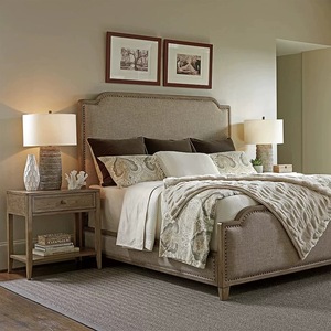 <span class=keywords><strong>Lit</strong></span> en bois massif et tissu de style vintage américain personnalisé, design simple pour les chambres petites à moyennes - Product Image 1