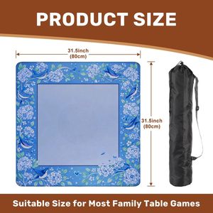 Tapis de mahjong antidérapant bleu à motif floral et oiseaux avec sac de transport pour jeux de tuiles, poker, <span class=keywords><strong>dominos</strong></span>, réduction du bruit, qualité supérieure - Product Image 2