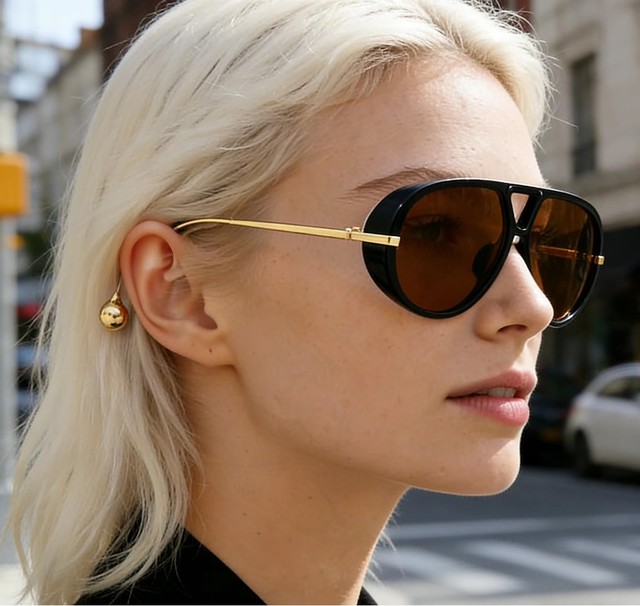 European and American Style Men's Pilot Style Double-bar Large Frame Metal Sunglasses-UV400 Full Rim Oval Frame New Model