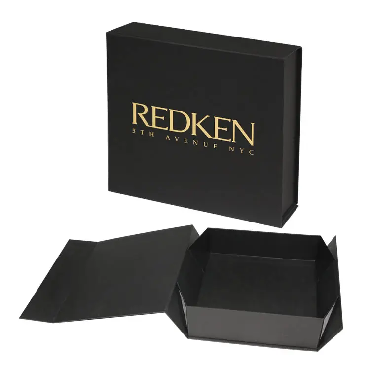 Оригинальная брендовая полностью черная Золотая складная коробка с покрытием из бревен горячего тиснения с магнитной застежкой жесткая складная Подарочная бумажная коробка