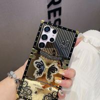 Coque de téléphone pour Samsung Galaxy S26 S25 Ultra S22 S23 S24 Plus, avec support robuste, motif floral et papillon, finition électro-plaquée miroir, en PC