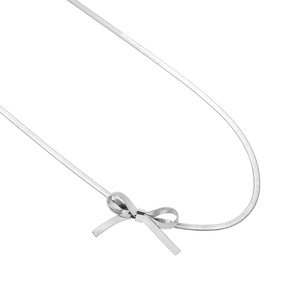 Summer Classic Style Stainless Steel 18K Gold Plated Choker <b>Snake</b> Chain Bowknot Pendant Necklace for Women's Anniversary - Product Image 6