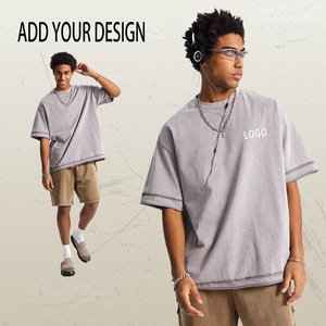 T-shirts en coton 100% brodés en 3D, vente en gros, logo personnalisé pour hommes, t-shirt de haute qualité, t-shirt brodé en tissu éponge épais pour hommes - Product Image 1