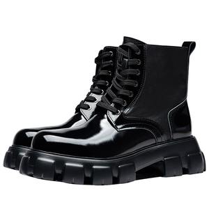 Botas de motociclista de cuero genuino de alta gama para hombre, con plataforma, suela gruesa, caña alta, que aumentan la altura, de cuero vacuno puro. - Product Image 4