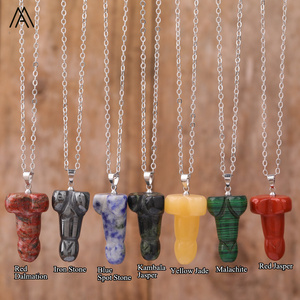 Collar de pene de piedra Natural chapado en oro, joyería Bohemia, gargantilla de falo tallada para mujer para fiesta, boda, meditación, regalos de Reiki - Product Image 4
