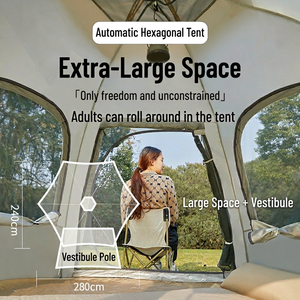 Tente de camping familiale hexagonale durable, imperméable, résistante aux déchirures, installation rapide, 6 personnes, extérieur - Product Image 5