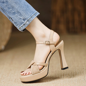 Chaussures de mariée Mary Janes françaises pour femmes, nouvelle collection été 2026, à talons épais, avec brides croisées respirantes, en cuir véritable - Product Image 5