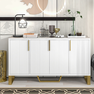 Modern Solid Wood <b>Sideboard</b> with Four Doors Metal Handles & Legs and Adjustable Shelves <b>for</b> <b>Kitchen</b> and Dining Rooms - Product Image 1