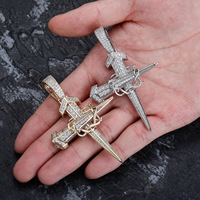 Bijoux hip Hop en or 14k glacé, collier couronne d'épine, croix d'ongle, collier de poignard, collier de croix d'ongle