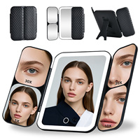 High-definition Foldable Magnifying Mirror 30X Magnification Three-color LED Light Stand Plastic Frame Desktop Makeup Mirror