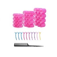 Bigoudis en nylon rouge rosé à couronne haute et tiges à friser bleues pour franges, ensemble de 12 pièces avec affichage LED de la température pour boucler les cheveux