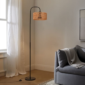 Lampadaire Boho Arc avec abat-jour en <span class=keywords><strong>rotin</strong></span>, ampoule 9W et interrupteur au <span class=keywords><strong>pied</strong></span>, lampe de Bohème pour salon, chambre à coucher, bureau - Product Image 3