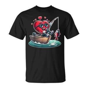 T-shirt promotionnel pour hommes et femmes, motif cœur de la Saint-Valentin, pour la pêche - Product Image 1