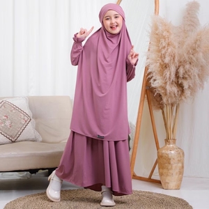 Jilbab jilbab เสื้อเจอร์ซี่ยืดได้2ชิ้นชุดสวดมนต์เจียมเนื้อเจียมตัวขนาดพิเศษสำหรับเด็กมุสลิม jilbab - Product Image 3