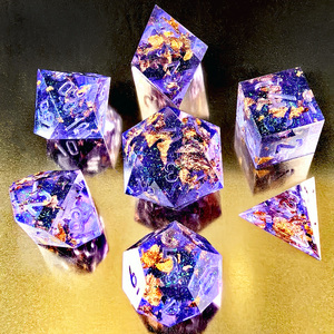 Không Sơn Shimmery Sharp Edge Dnd <span class=keywords><strong>Dice</strong></span> Set Với Lá Vàng, Handmade 7 Mảnh Dao Cạo Lưỡi Đa Diện RPG <span class=keywords><strong>Dice</strong></span> Set - Product Image 6