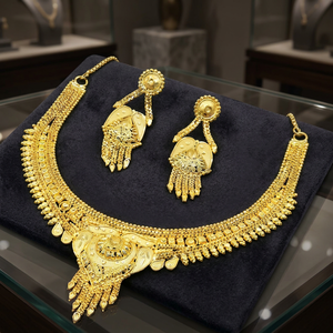 Wholesale 14K 18K 24K Micro Gold Brass Traditional Design Jewelry Set with Box Chain Necklaces & Earrings for Wedding - Product Image 1