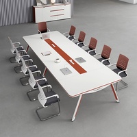 HYZ-275X Table de conférence moderne minimaliste en acier écologique de qualité E0, design rectangulaire long, prises personnalisables, ignifuge