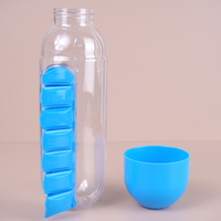 Bouteille d'eau portable en plastique de 600 ml (20 oz) avec compartiment de rangement hebdomadaire pour pilules et boîte organisatrice – Vente en gros