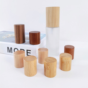 Flacons distributeurs de cosmétiques avec bouchons imitation bois, flacons d'huiles essentielles à 16 dents avec bouchons en bambou et en bois, flacons en verre à 18 dents - Product Image 1