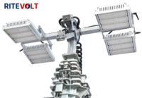 Tour d'éclairage solaire portable 3P pour extérieur, remorque LED avec mât télescopique, étanche IP67, hauteur maximale 9m