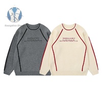 Pulls en tricot surdimensionnés pour hommes, col rond, design déstructuré, broderie personnalisée, color-block, vente en gros usine