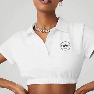 Top corto camisas personalizadas 95% algodón/5% Elastano ajustado Sexy <span class=keywords><strong>Club</strong></span> Streetwear señoras camiseta de lujo al por mayor <span class=keywords><strong>Polo</strong></span> recortado mujeres - Product Image 5