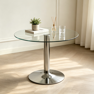 Table basse moderne ronde en verre trempé avec base en acier inoxydable, pour salon, hôtel, table centrale de canapé - Product Image 6