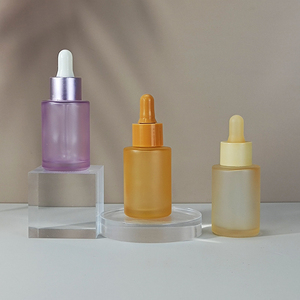Luxury Cosmetic Glass Packaging 20ml 30ml 60ml Flat Shoulder Serum <b>Bottle</b> Cylinder Orange Dropper <b>Bottle</b> Screen Skin Care Cream - Product Image 3